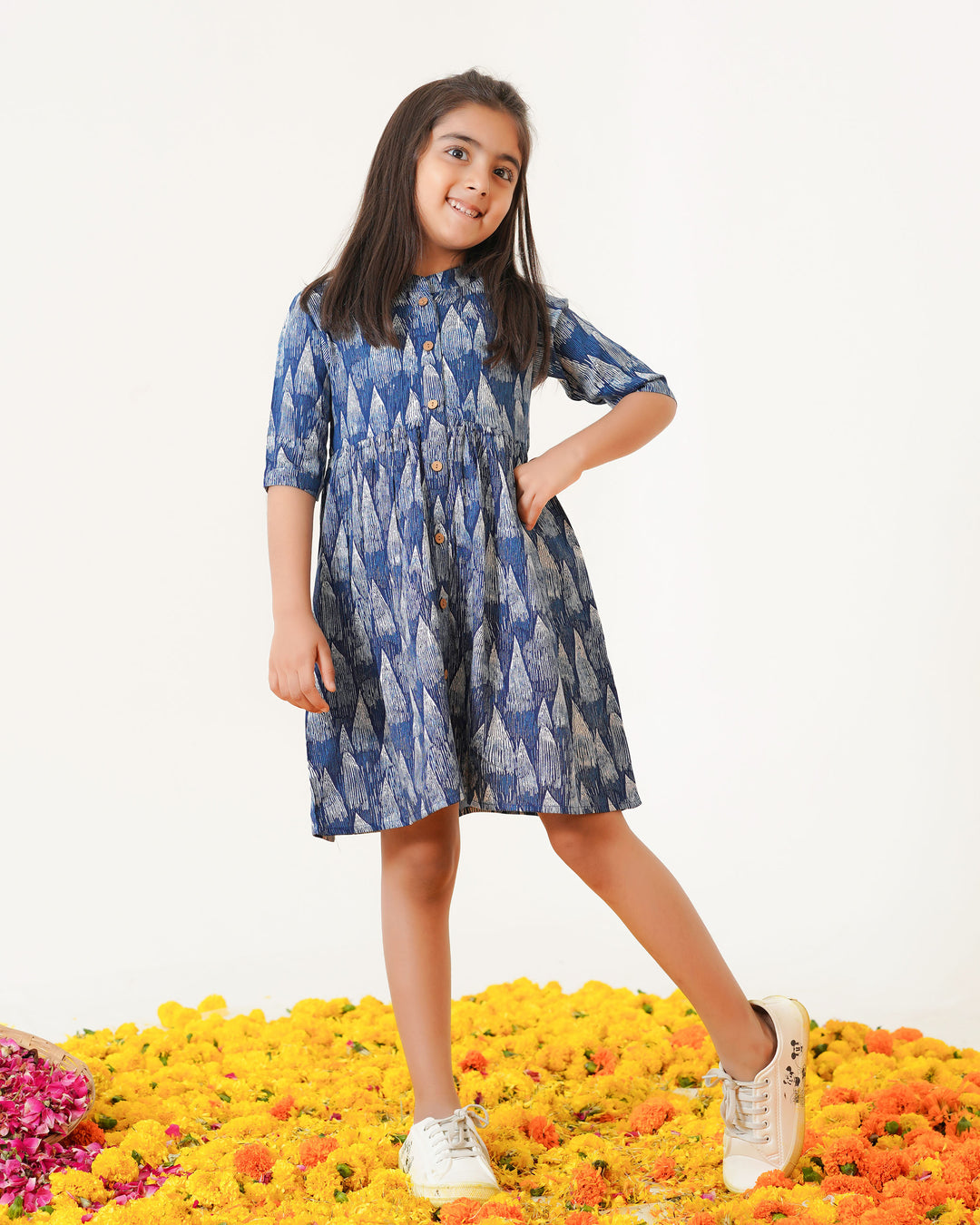 Blue Tides Printed Girl's Dress