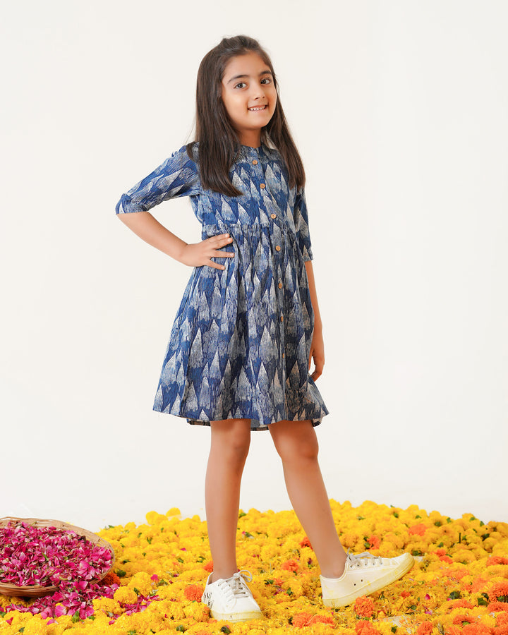 Blue Tides Printed Girl's Dress