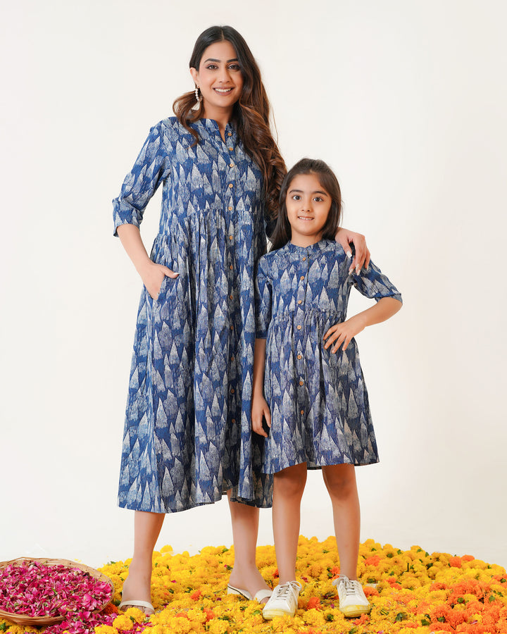 Blue Tides Mom and Daughter Dresses