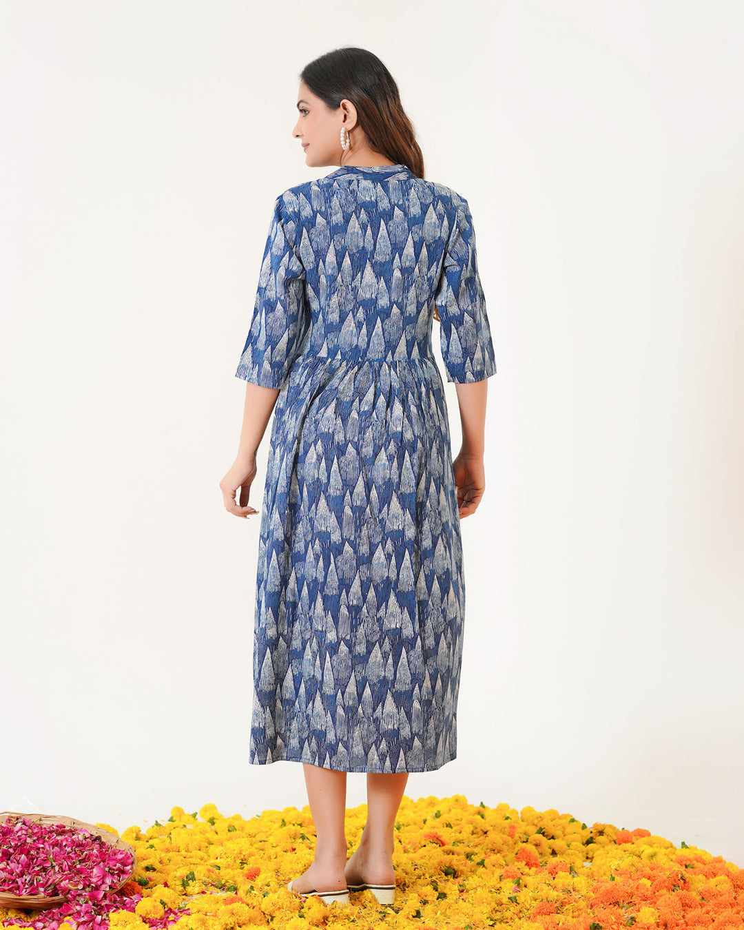 Blue Tides Printed Dress with Pockets
