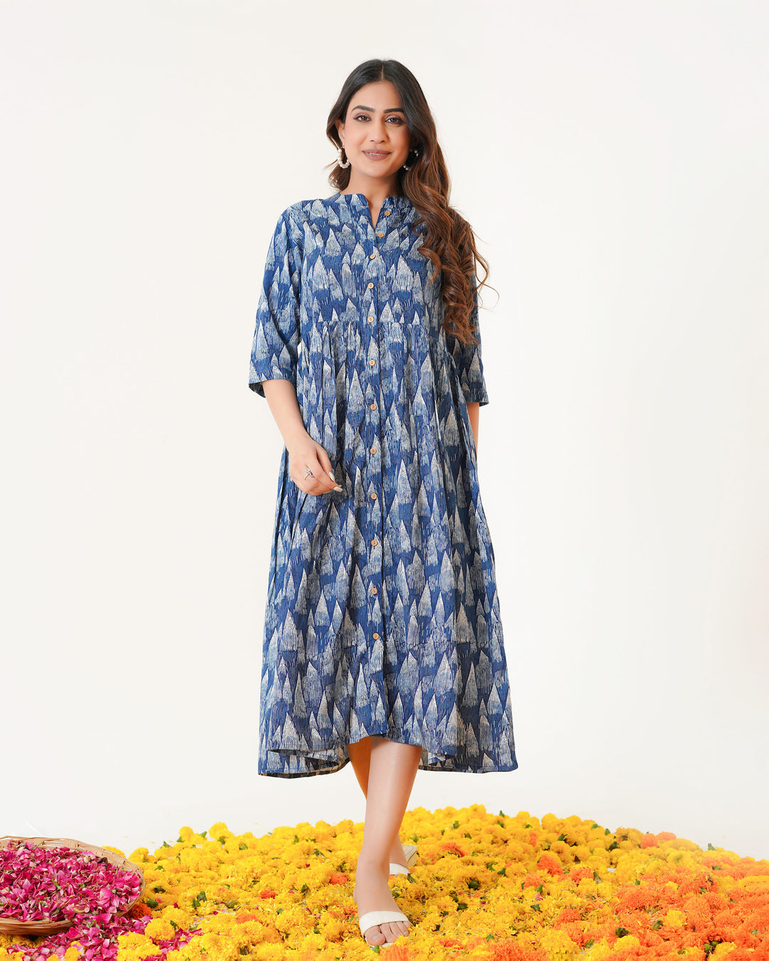 Blue Tides Printed Dress with Pockets