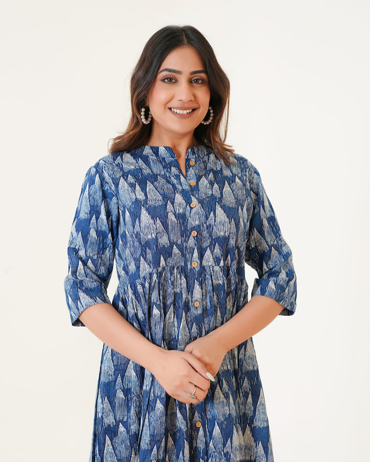 Blue Tides Printed Dress with Pockets