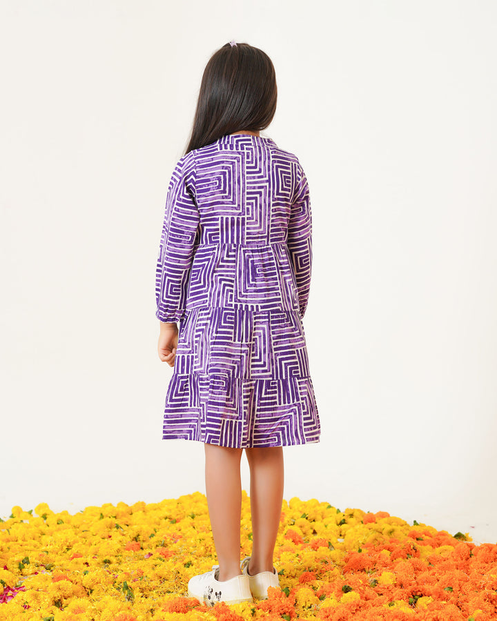 Lavender Lines Printed Girl's Dress