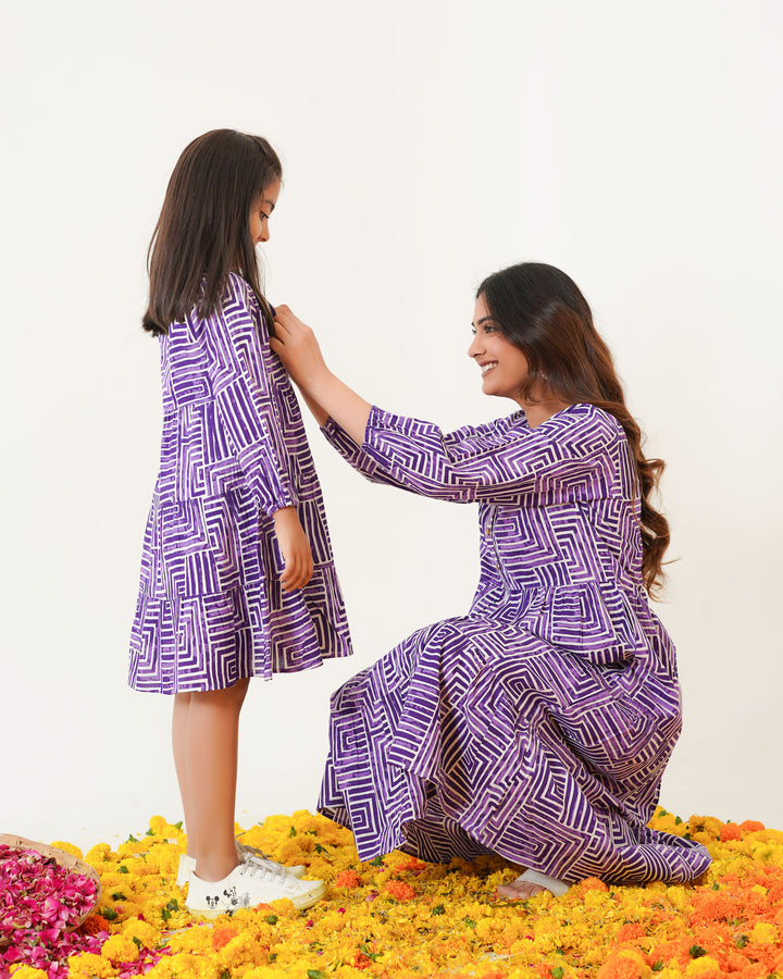 Lavender Lines Mom and Daughter Dresses