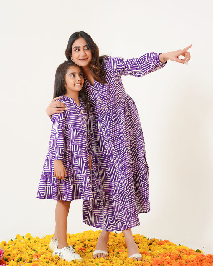 Lavender Lines Mom and Daughter Dresses