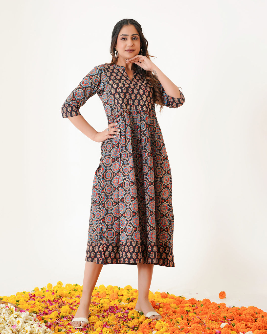 'Bits of Black Ajrakh' Mom and Daughter Cotton Dresses