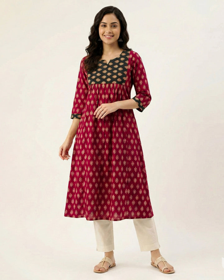 Maroon 'Ajrakh Ease' Pure Cotton Kurta