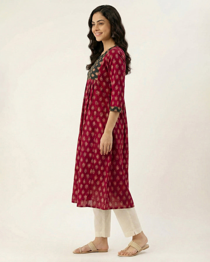 Maroon 'Ajrakh Ease' Pure Cotton Kurta