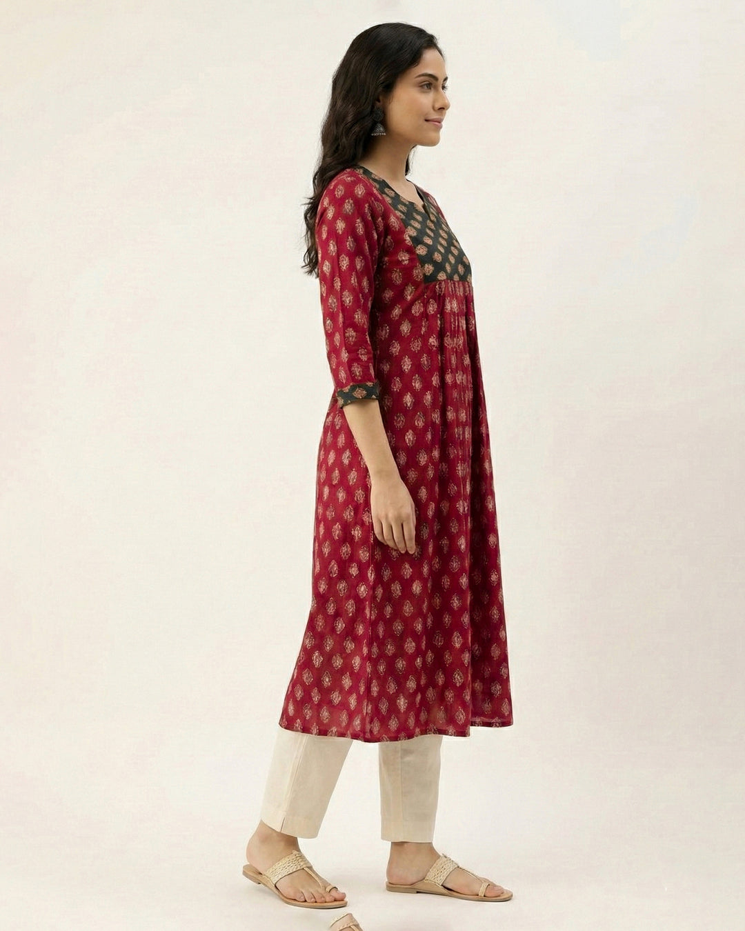 Maroon 'Ajrakh Ease' Pure Cotton Kurta