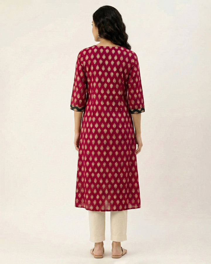 Maroon 'Ajrakh Ease' Pure Cotton Kurta