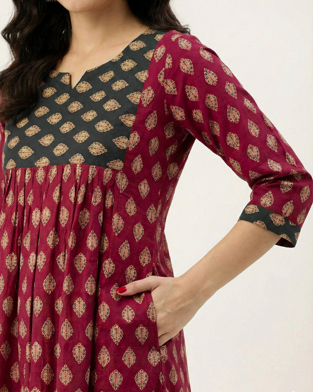 Maroon 'Ajrakh Ease' Pure Cotton Kurta