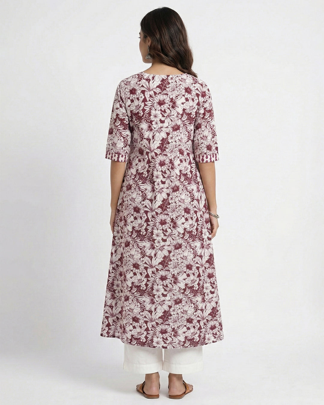 Maroon Floral Print Pure Cotton Kurta