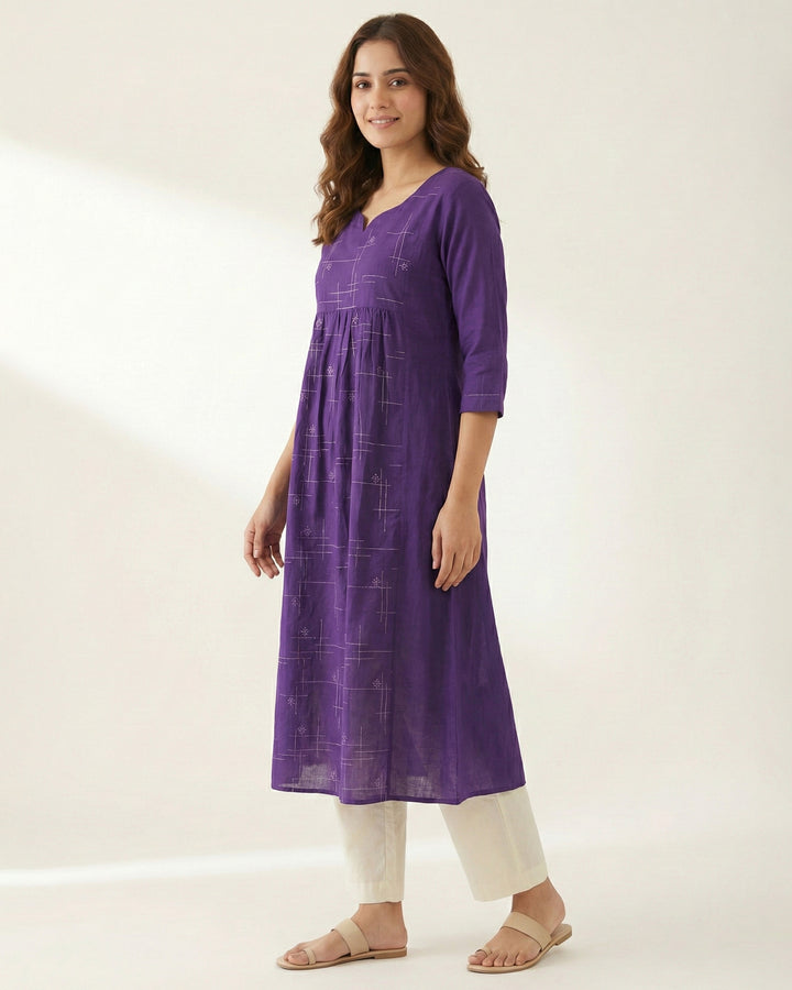 Purple Embroidered Pure Cotton Kurta