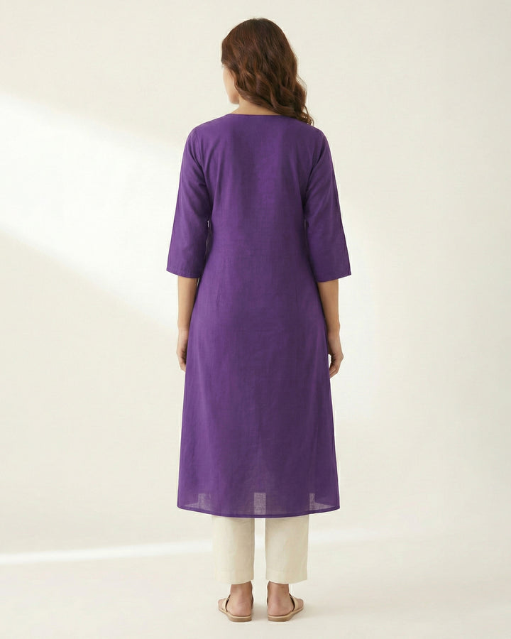 Purple Embroidered Pure Cotton Kurta
