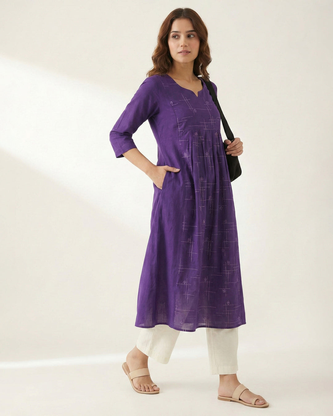 Purple Embroidered Pure Cotton Kurta