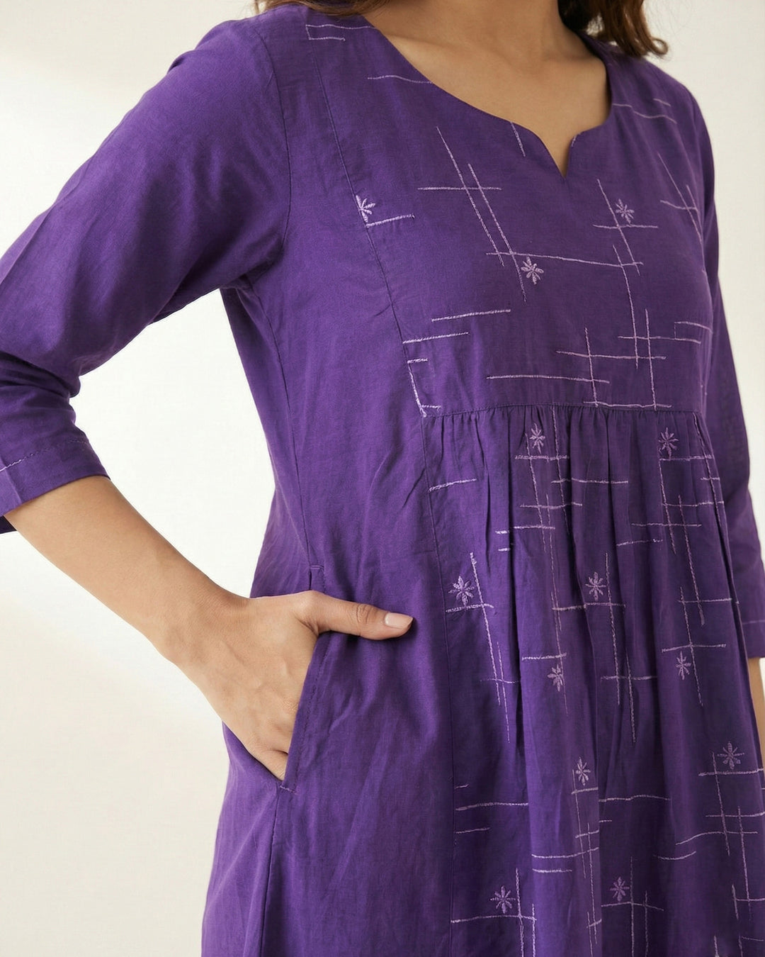 Purple Embroidered Pure Cotton Kurta