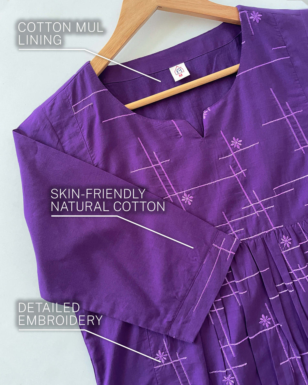 Purple Embroidered Pure Cotton Kurta