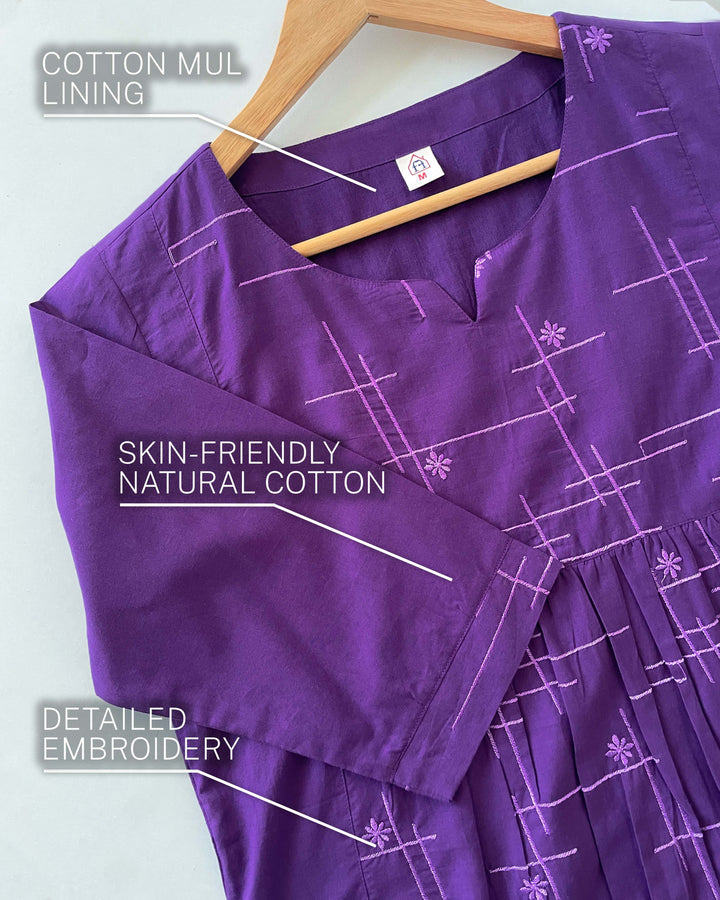 Purple Embroidered Pure Cotton Kurta