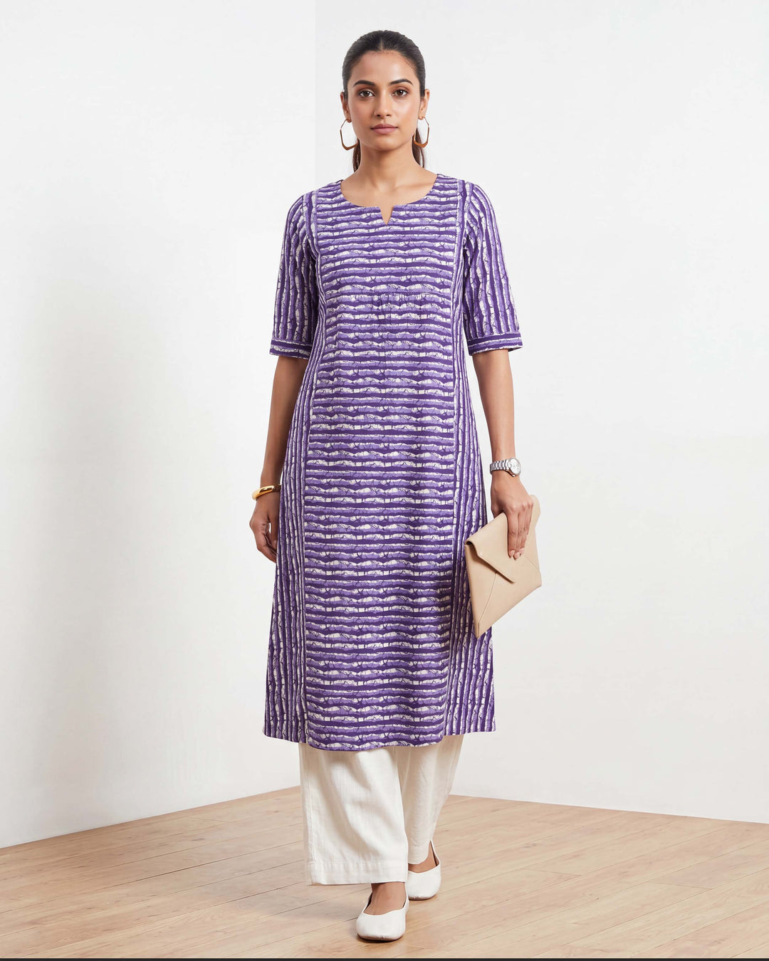 Purple Stripes Pure Cotton Kurta