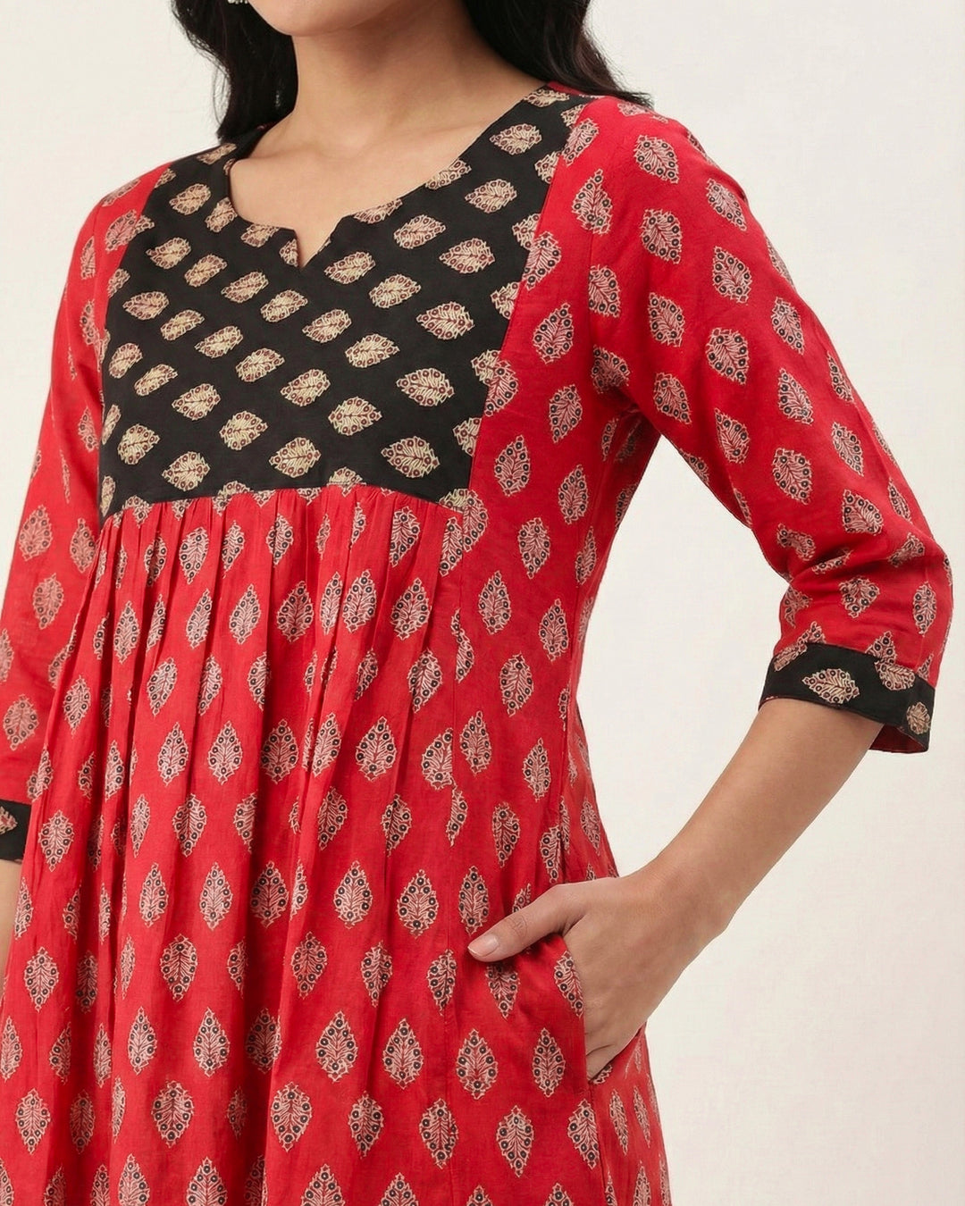 Red 'Ajrakh Ease' Pure Cotton Kurta