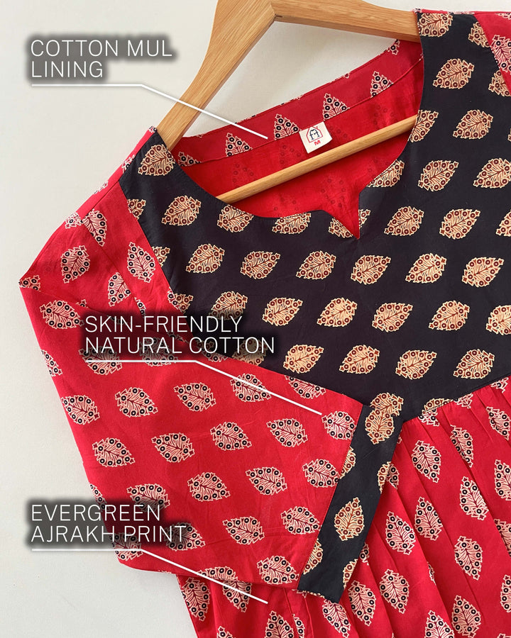 Red 'Ajrakh Ease' Pure Cotton Kurta