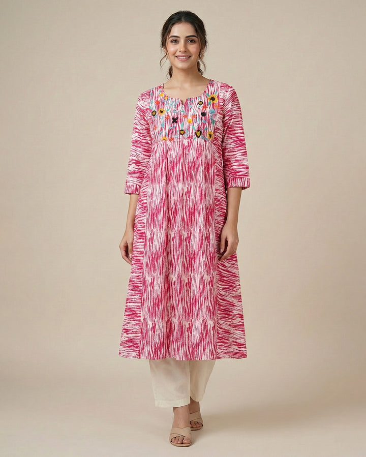 Pink Hues Embroidered Pure Cotton Kurta