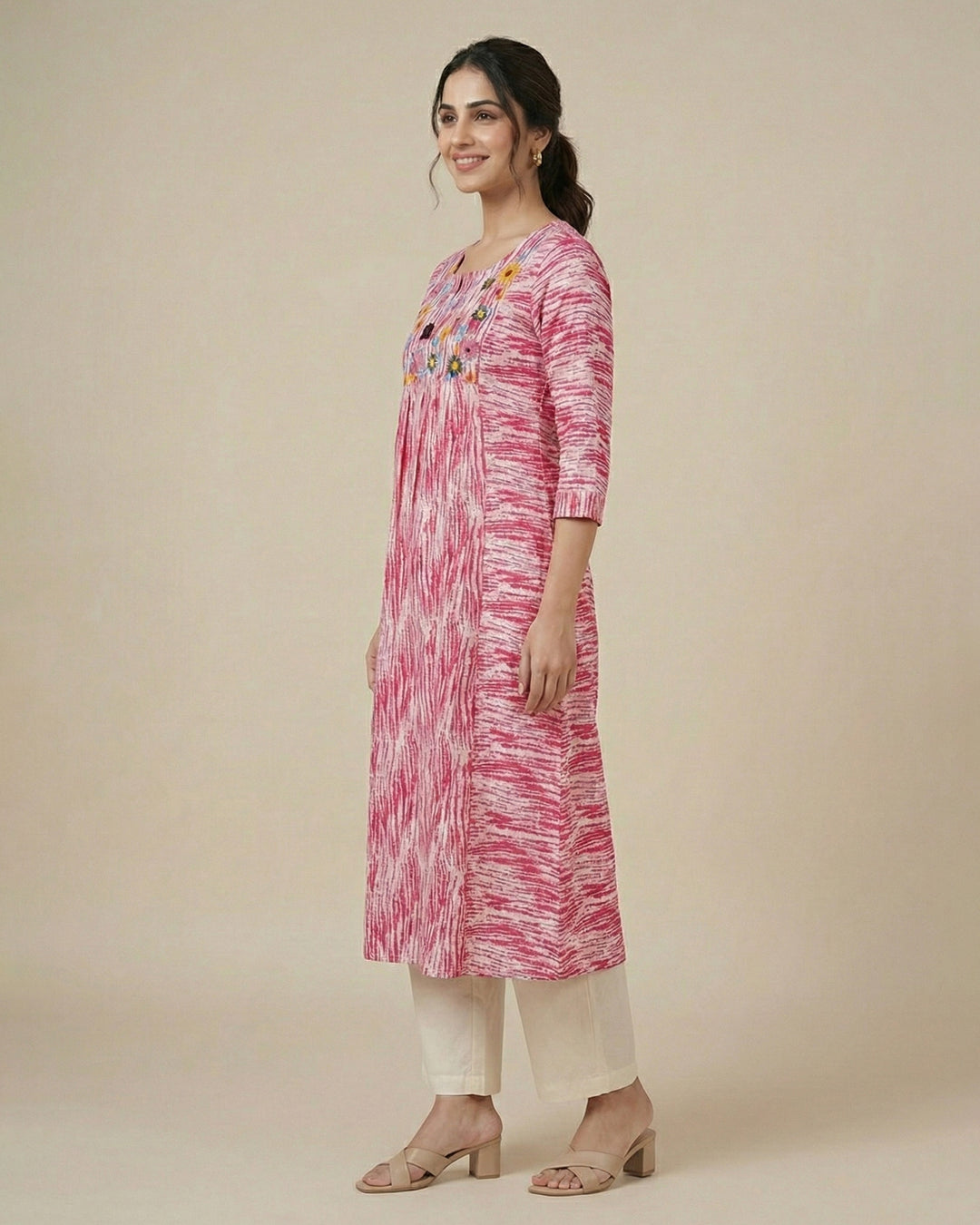 Pink Hues Embroidered Pure Cotton Kurta