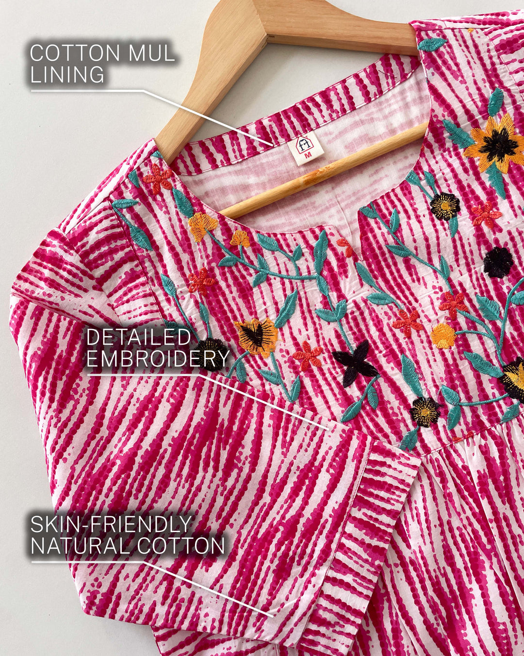 Pink Hues Embroidered Pure Cotton Kurta