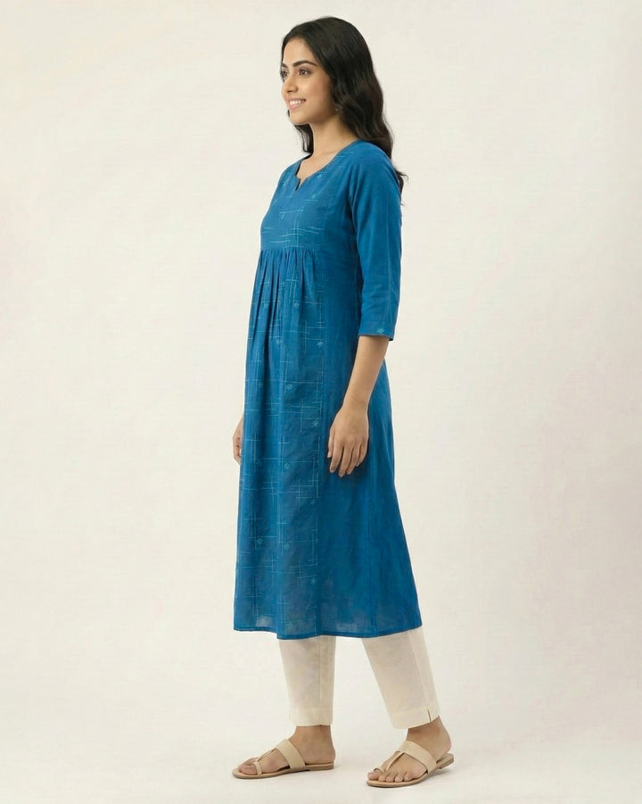 Teal Embroidered Pure Cotton Kurta