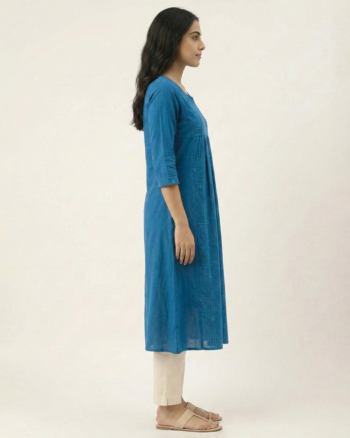 Teal Embroidered Pure Cotton Kurta