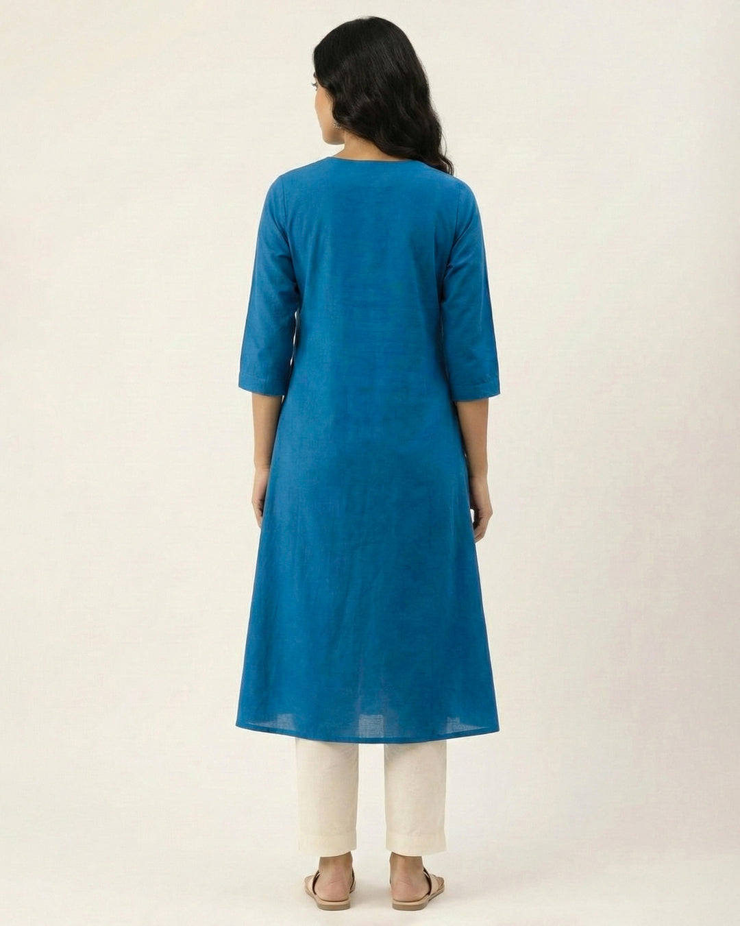 Teal Embroidered Pure Cotton Kurta