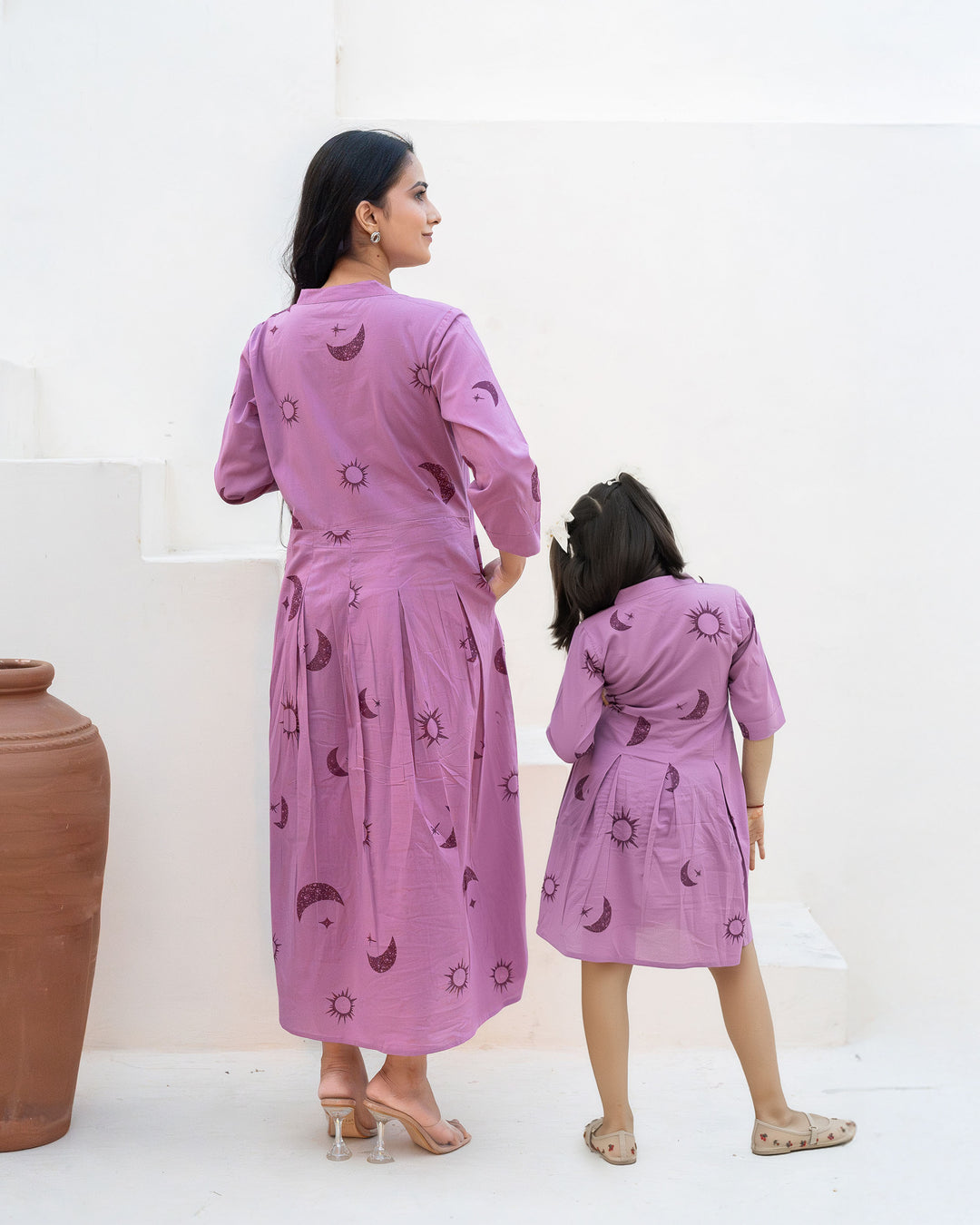 Lilac Eclipse Mom and Daughter Cotton Dresses