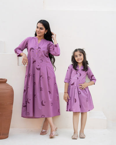 Lilac Eclipse Mom and Daughter Cotton Dresses