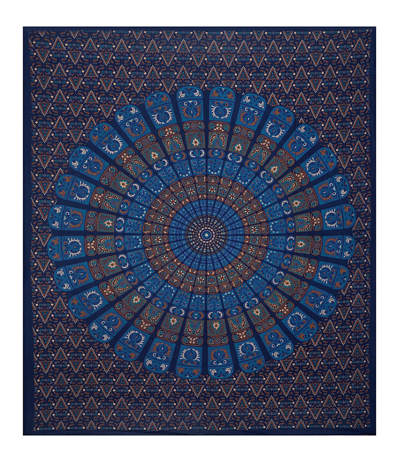 Blue Cotton Mandala Bedsheet for Double Bed with 2 Pillow Covers