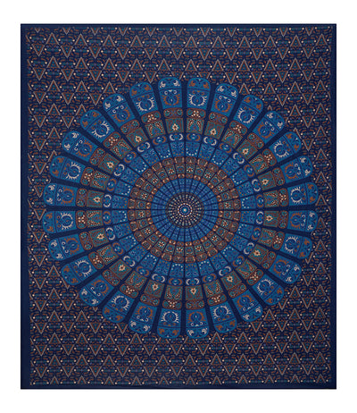 Blue Cotton Mandala Bedsheet for Double Bed with 2 Pillow Covers
