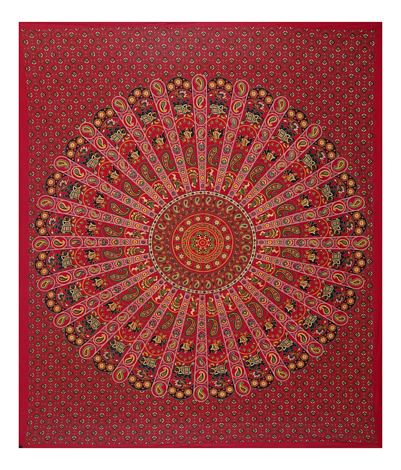 Red Cotton Mandala Bedsheet for Double Bed with 2 Pillow Covers