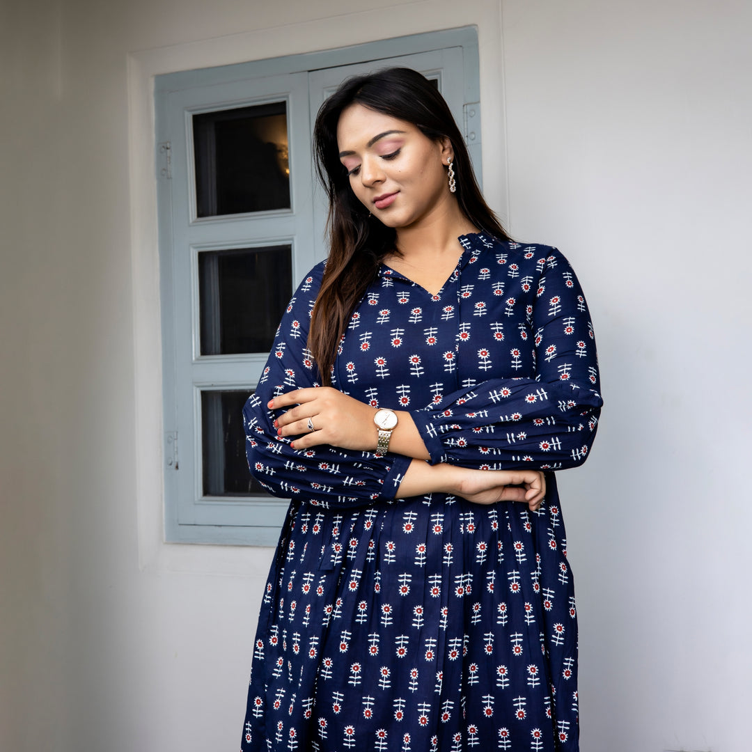 Cloud Burst Blue Tiered Cotton Dress with Pockets