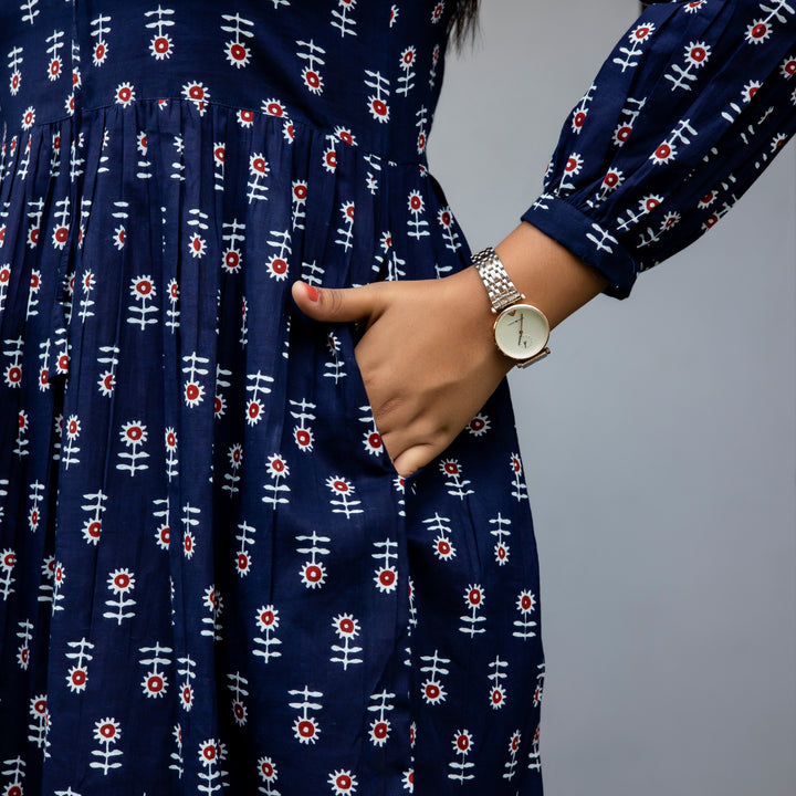 Cloud Burst Blue Tiered Cotton Dress with Pockets