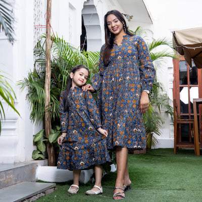 Zodiac Blue Mom and Daughter Tiered Dresses