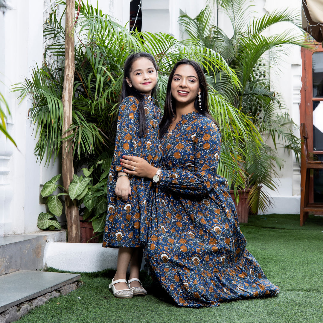 Zodiac Blue Mom and Daughter Tiered Dresses