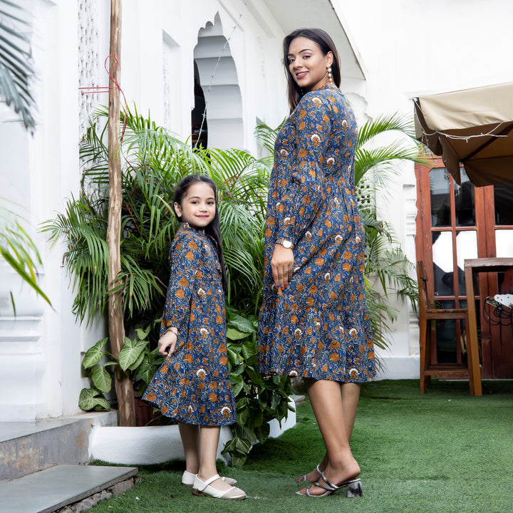 Zodiac Blue Mom and Daughter Tiered Dresses