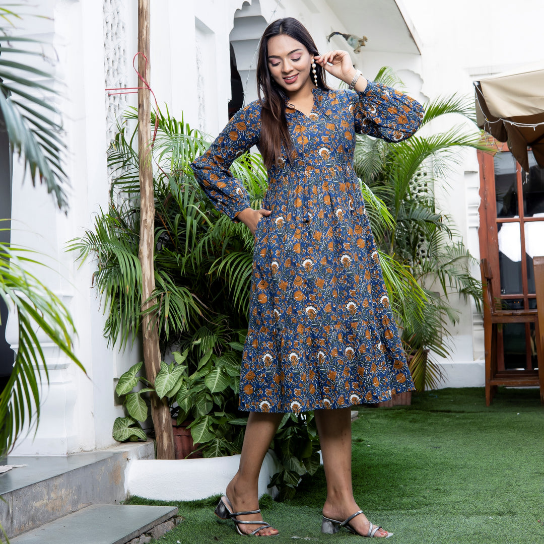 Zodiac Blue Mom and Daughter Tiered Dresses