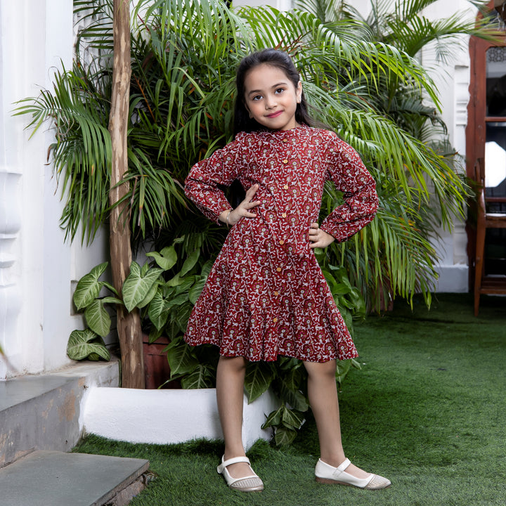 Red Floral Print Button Down Mom and Daughter Dresses