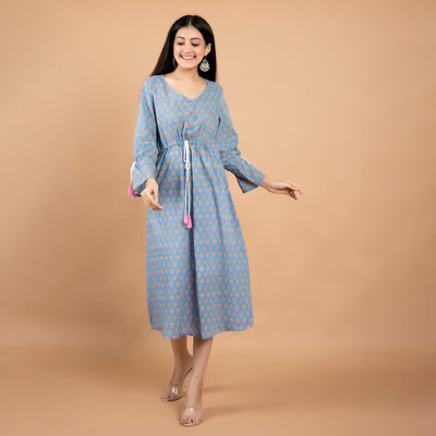 Sky Blue A-Line Cotton Dress