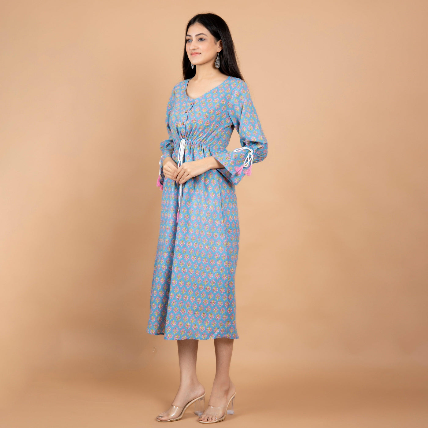 Sky Blue A-Line Cotton Dress