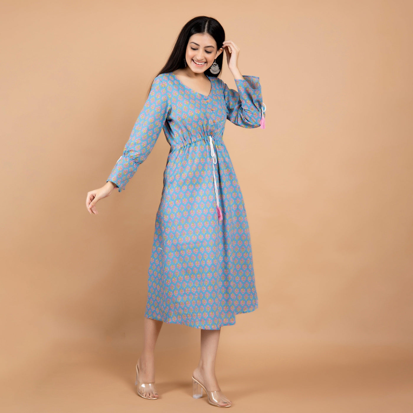 Sky Blue A-Line Cotton Dress