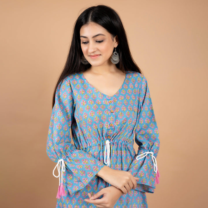 Sky Blue A-Line Cotton Dress