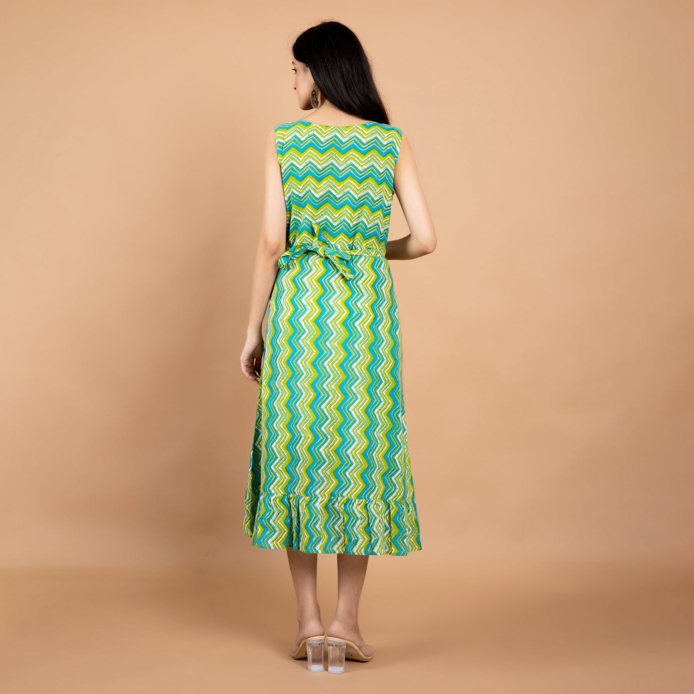 Green Leheria Frill Cotton Dress