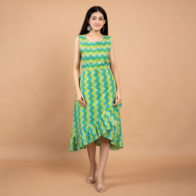 Green Leheria Frill Cotton Dress