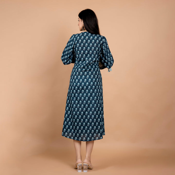 Teal Booti A-Line Cotton Dress